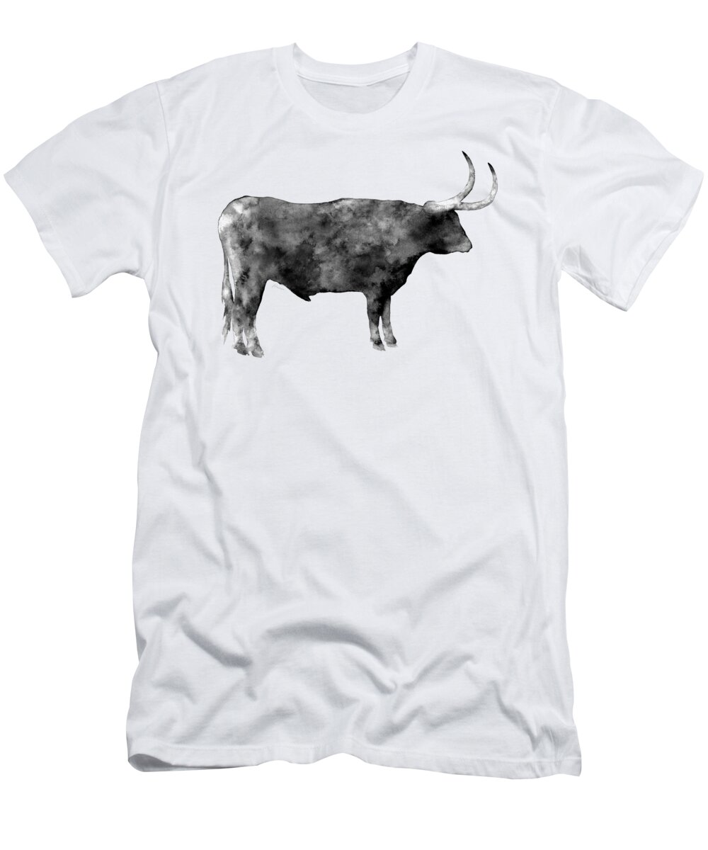 Longhorn T-Shirt featuring the painting Longhorn in black and white by Hailey E Herrera