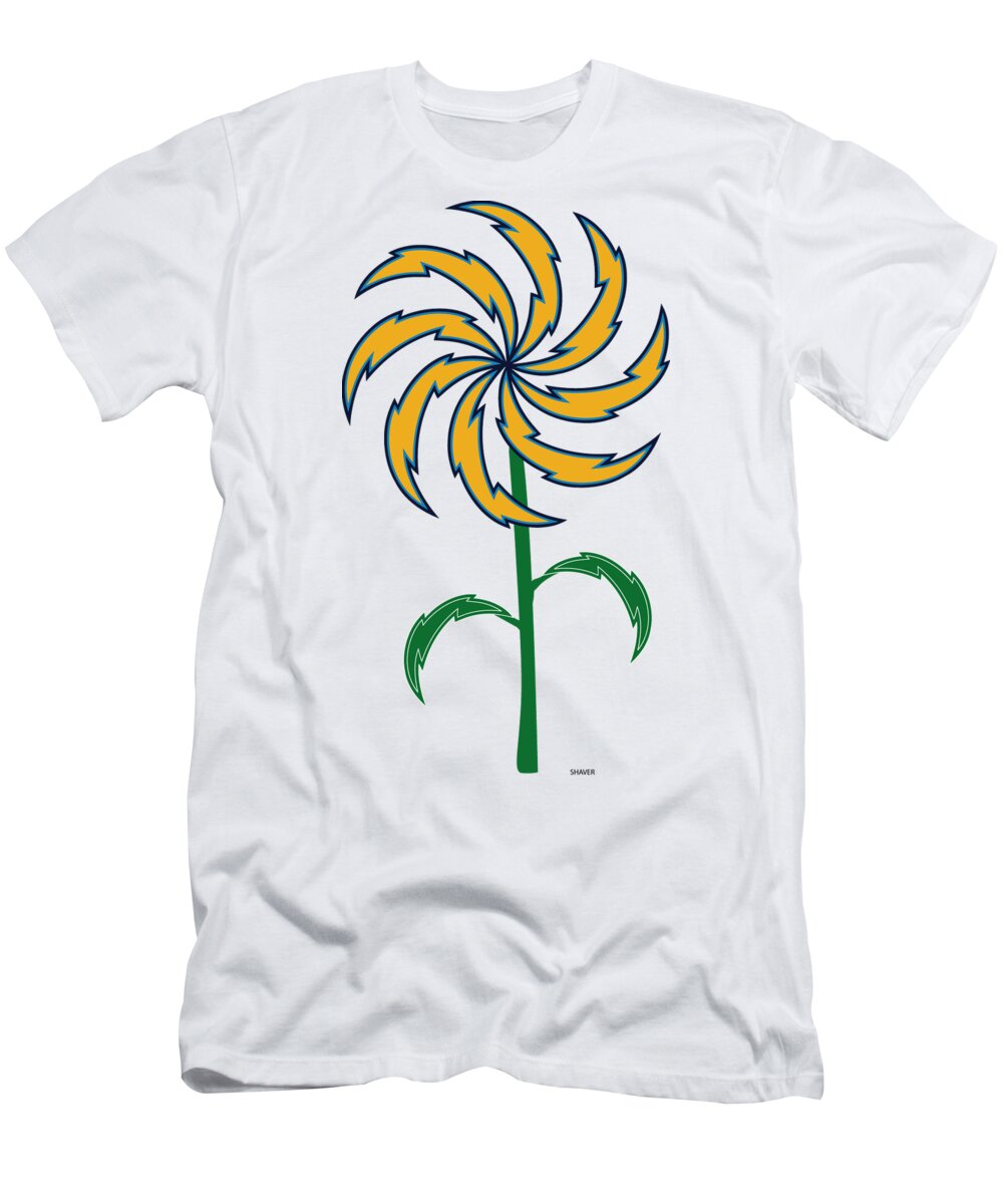 Nfl T-Shirt featuring the digital art Los Angeles Chargers - NFL Football Team Logo Flower Art by Steven Shaver