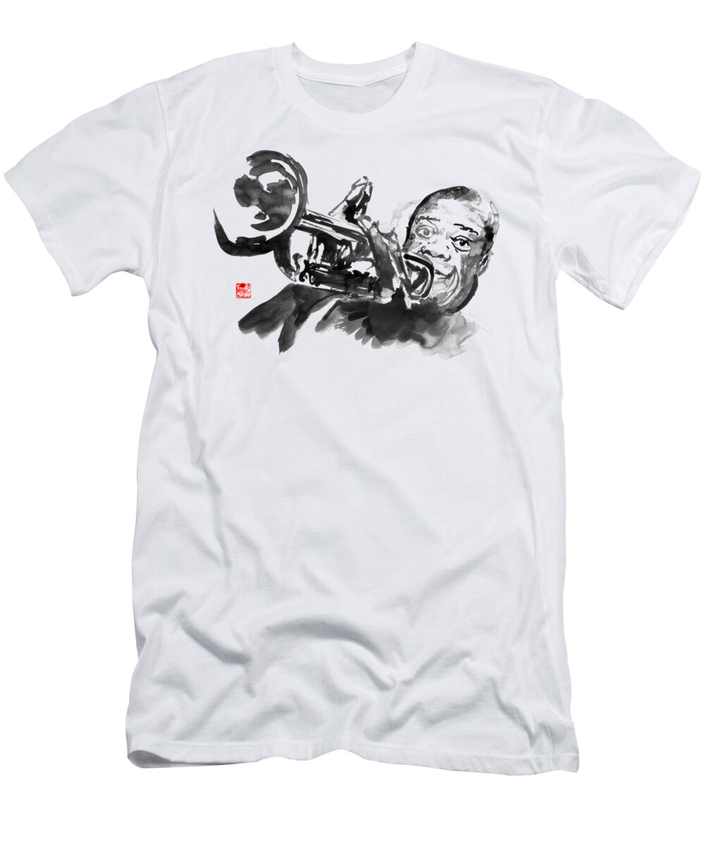 Louis Armstrong T-Shirt featuring the painting Louis Armstrong by Pechane Sumie