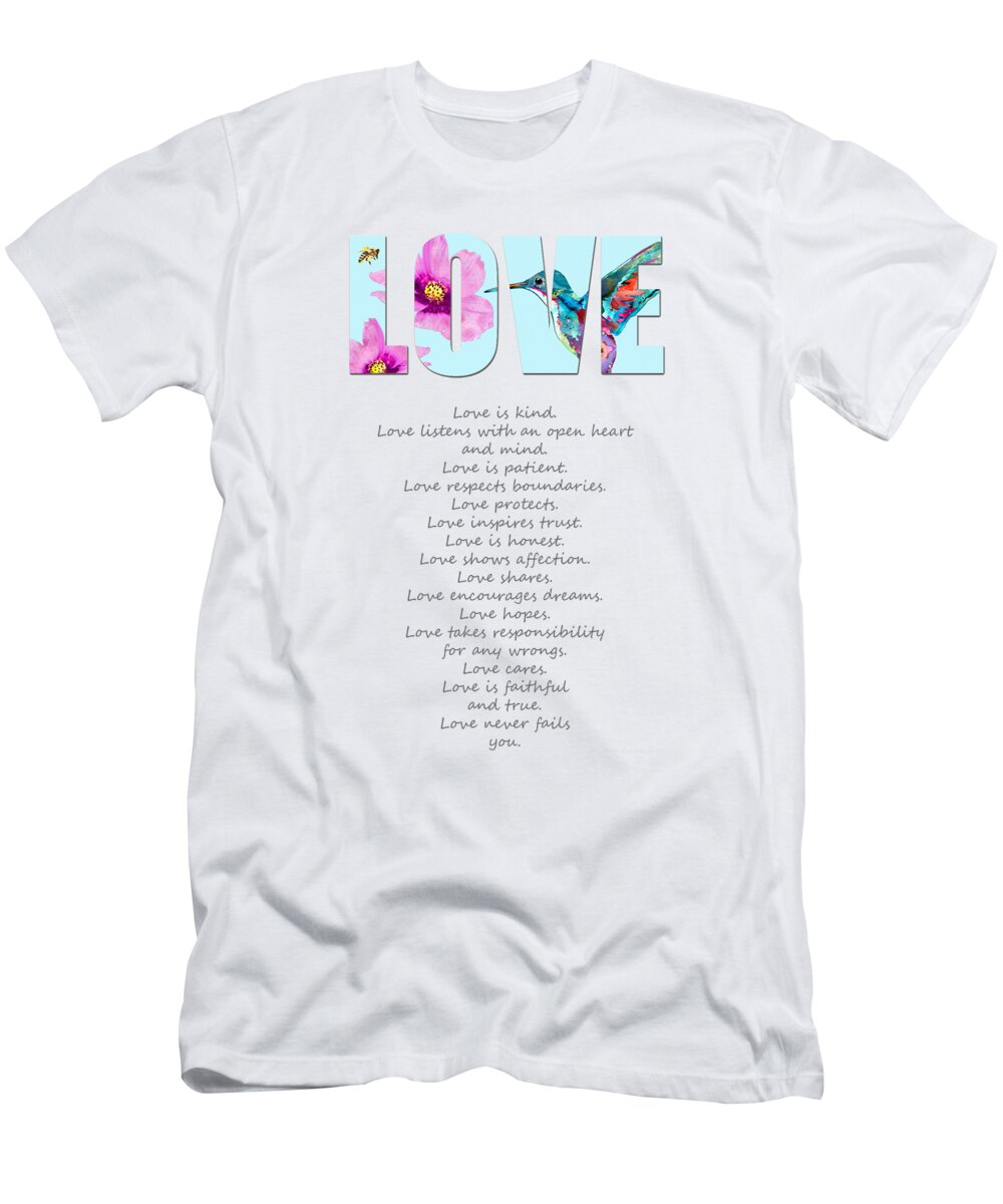Hummingbird T-Shirt featuring the painting Love Art With Poetry by Sharon Cummings by Sharon Cummings