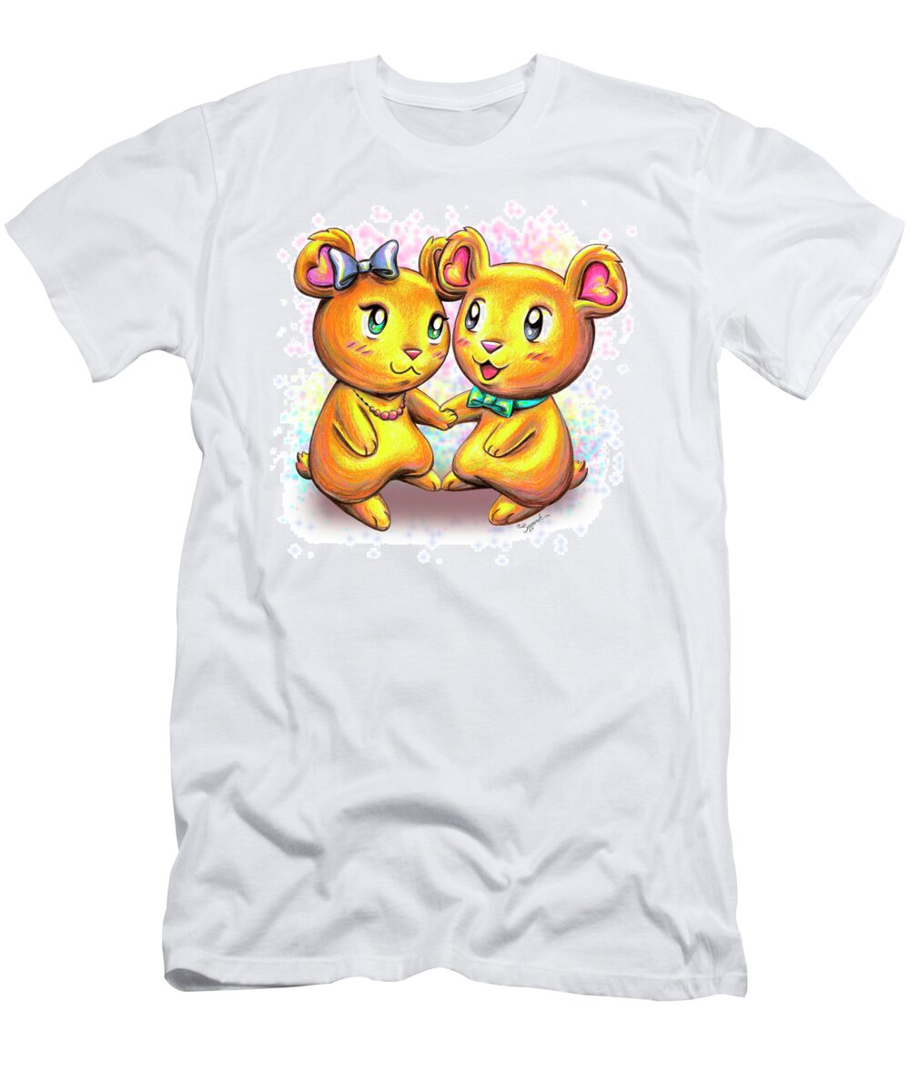 Bear T-Shirt featuring the drawing Lovely Couple by Sipporah Art and Illustration