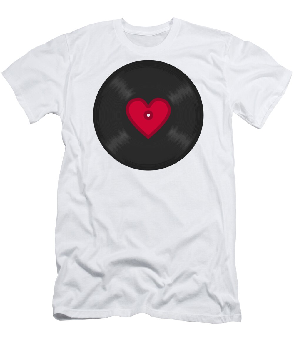 Lp T-Shirt featuring the digital art LP Vinyl Record With Heart by Megan Miller
