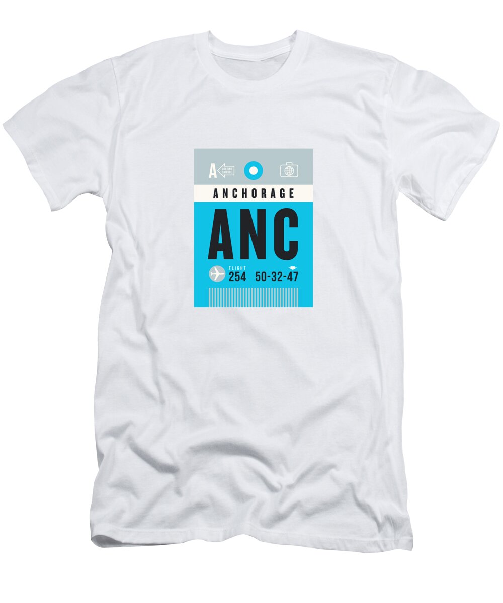 Airline T-Shirt featuring the digital art Luggage Tag A - ANC Anchorage Alaska USA by Organic Synthesis
