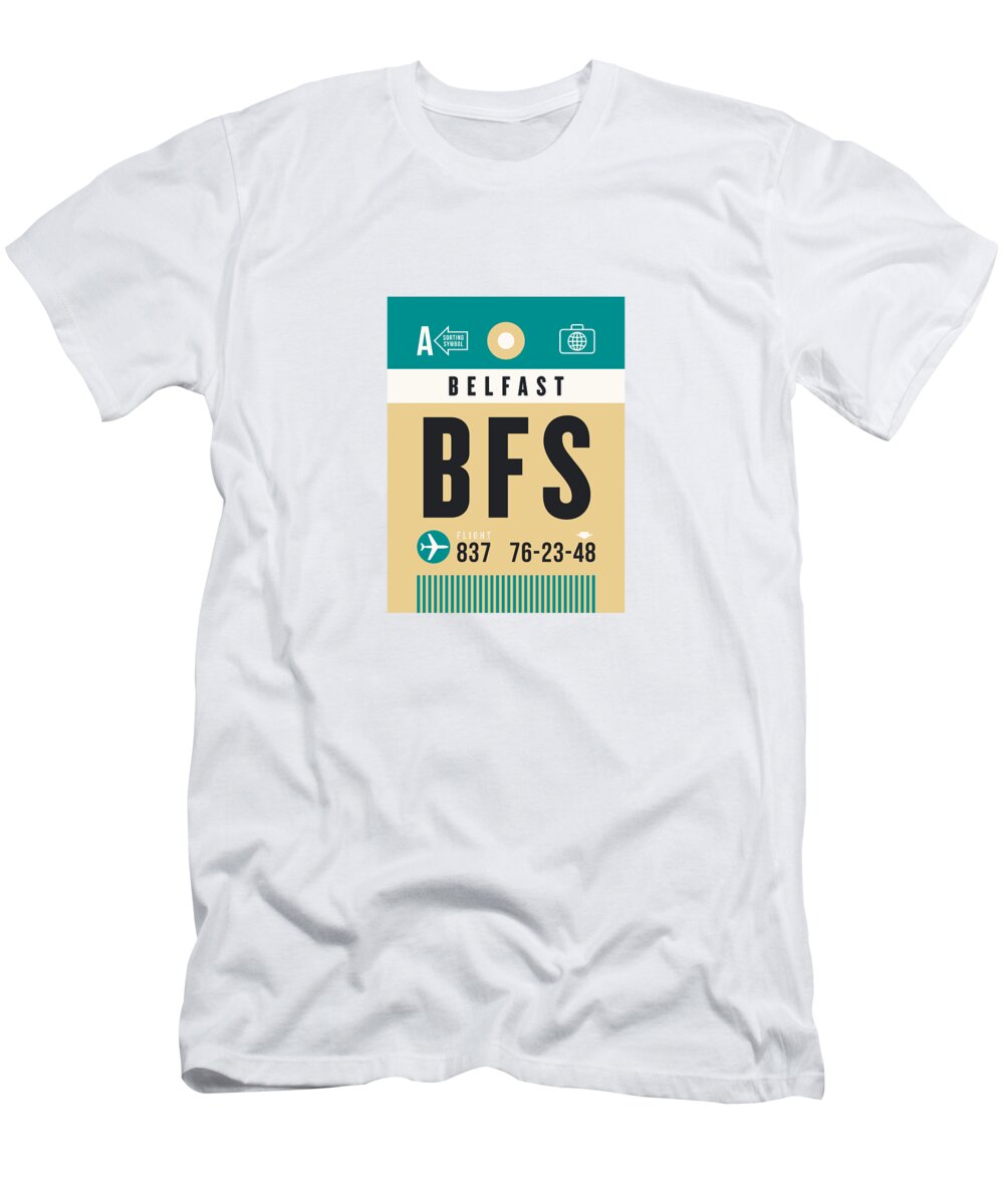 Airline T-Shirt featuring the digital art Luggage Tag A - BFS Belfast Northern Ireland by Organic Synthesis