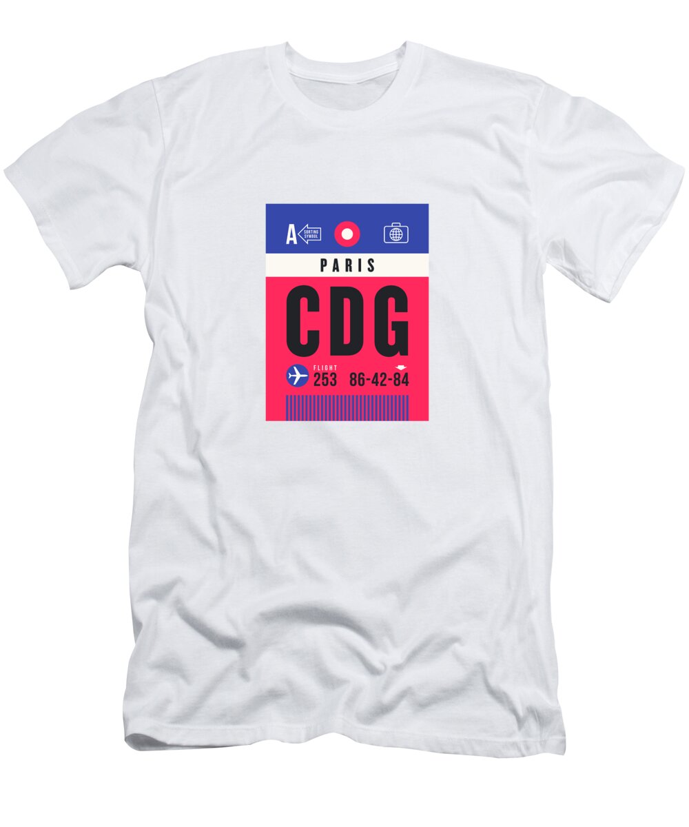 Airline T-Shirt featuring the digital art Luggage Tag A - CDG Paris France by Organic Synthesis