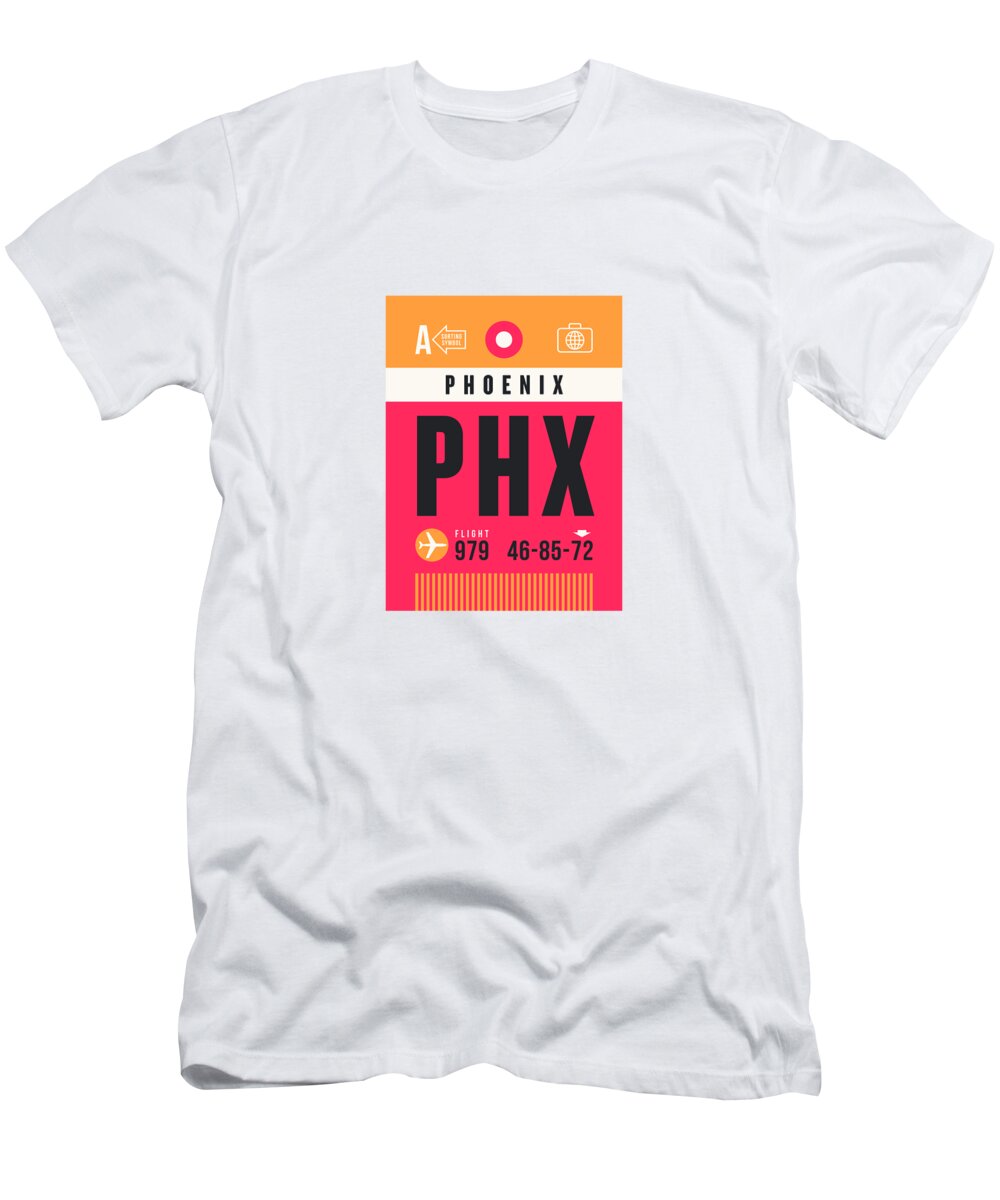 Airline T-Shirt featuring the digital art Luggage Tag A - PHX Phoenix USA by Organic Synthesis