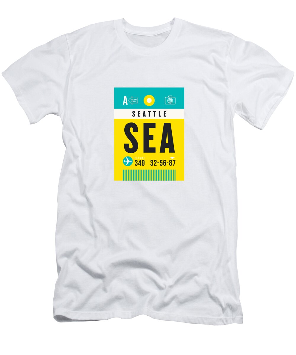Airline T-Shirt featuring the digital art Luggage Tag A - SEA Seattle USA by Organic Synthesis