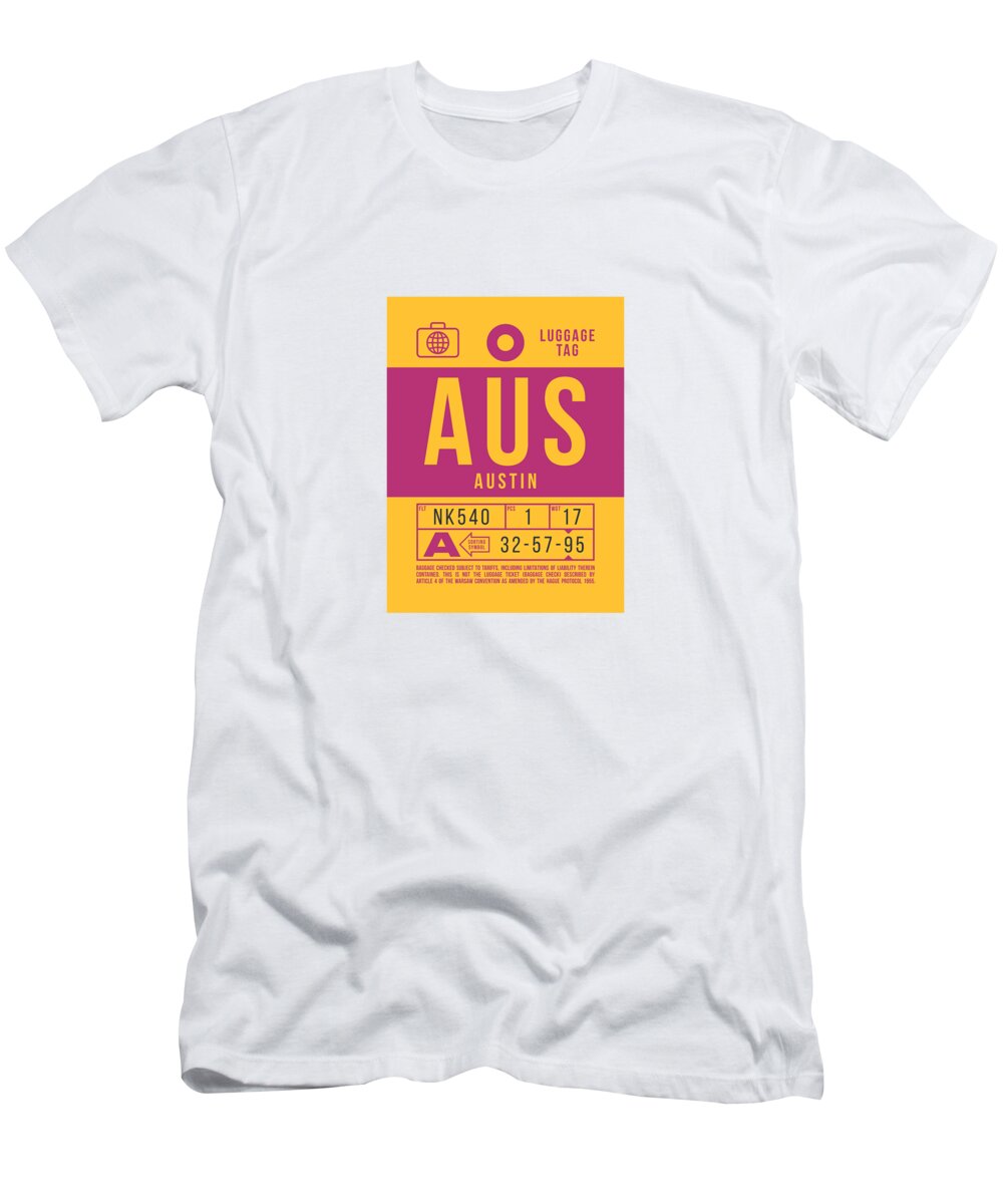 Airline T-Shirt featuring the digital art Luggage Tag B - AUS Austin USA by Organic Synthesis