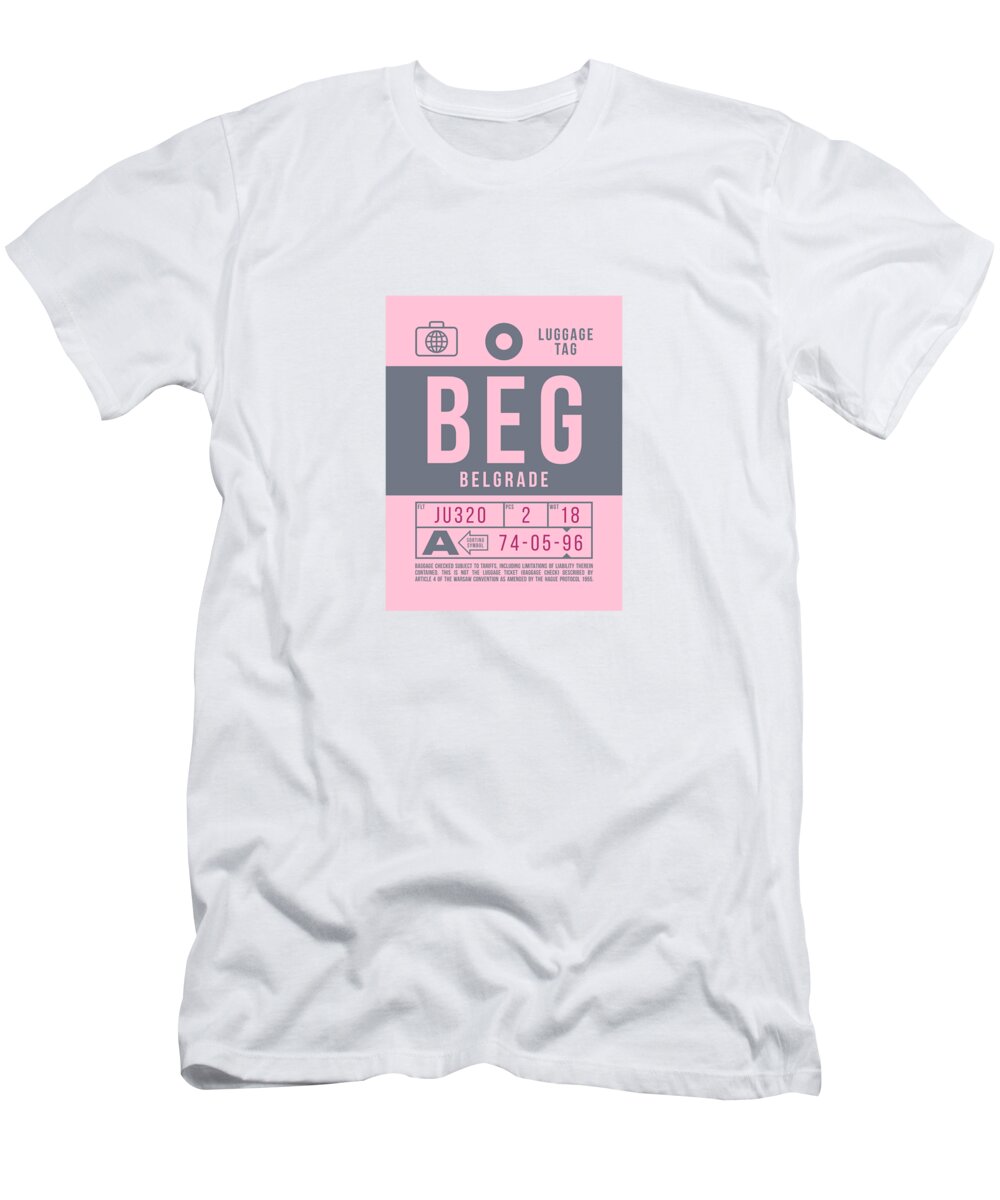 Airline T-Shirt featuring the digital art Luggage Tag B - BEG Belgrade Serbia by Organic Synthesis