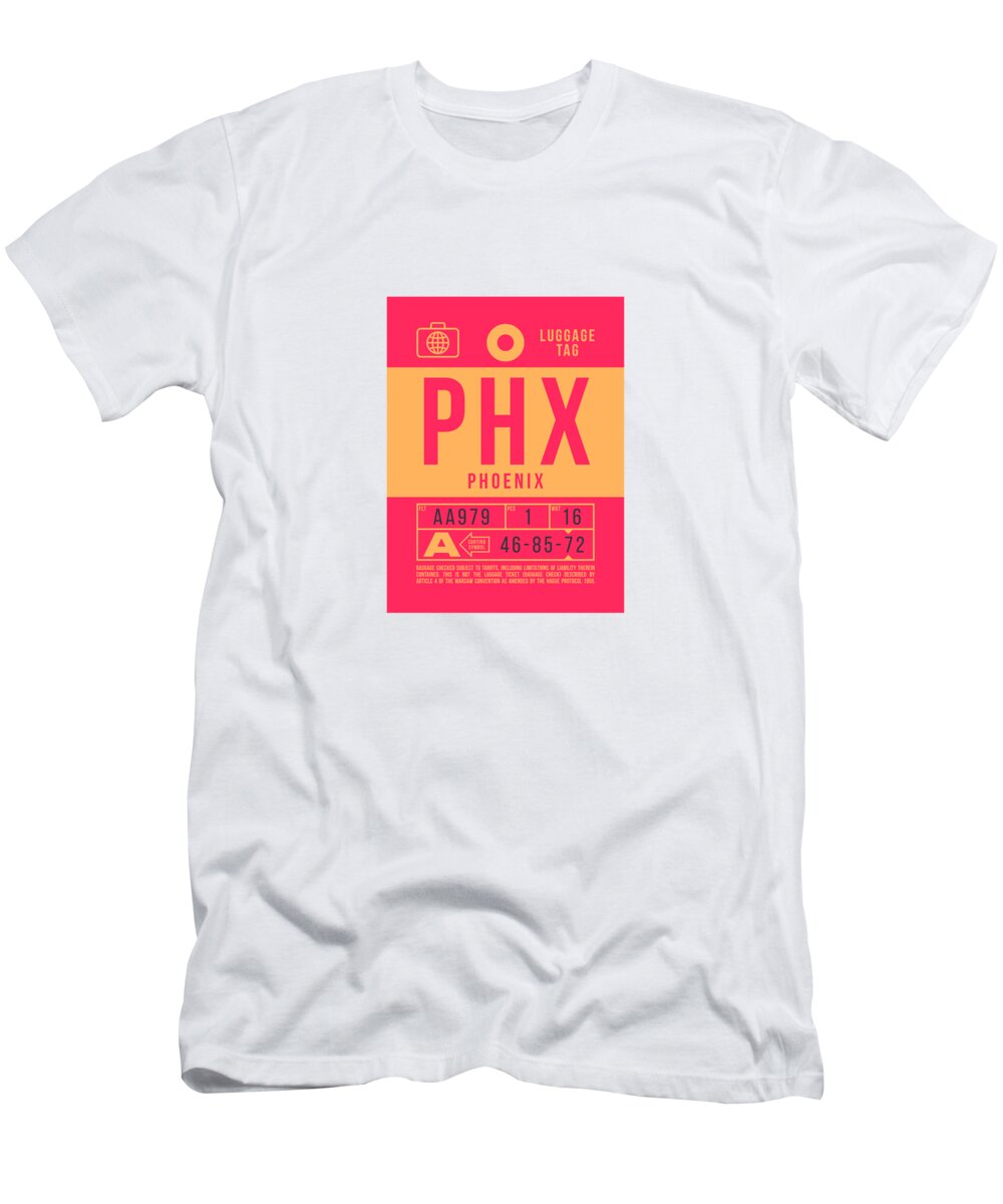 Airline T-Shirt featuring the digital art Luggage Tag B - PHX Phoenix USA by Organic Synthesis