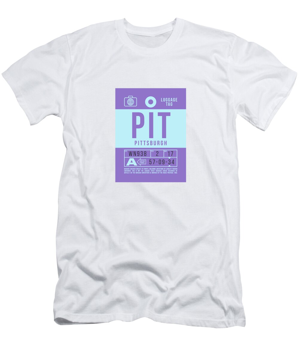 Airline T-Shirt featuring the digital art Luggage Tag B - PIT Pittsburgh USA by Organic Synthesis