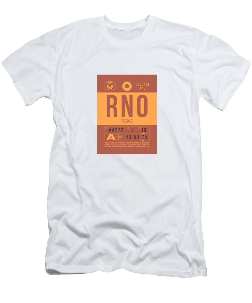 Airline T-Shirt featuring the digital art Luggage Tag B - RNO Reno Nevada USA by Organic Synthesis