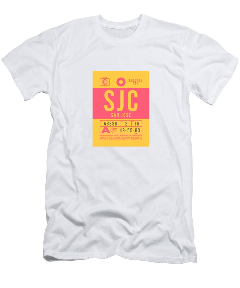 Airline T-Shirt featuring the digital art Luggage Tag B - SJC San Jose California USA by Organic Synthesis