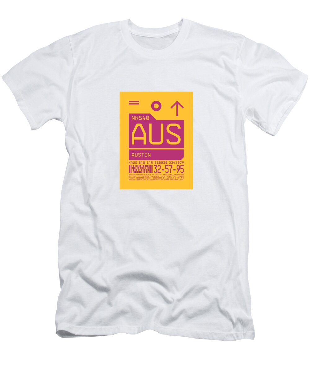 Airline T-Shirt featuring the digital art Luggage Tag C - AUS Austin USA by Organic Synthesis