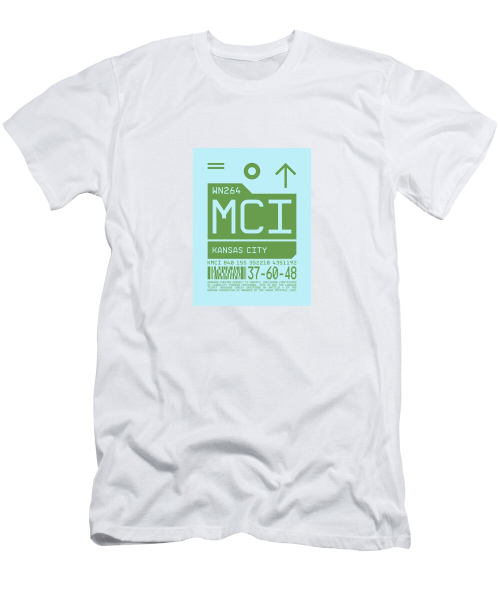 Airline T-Shirt featuring the digital art Luggage Tag C - MCI Kansas City USA by Organic Synthesis