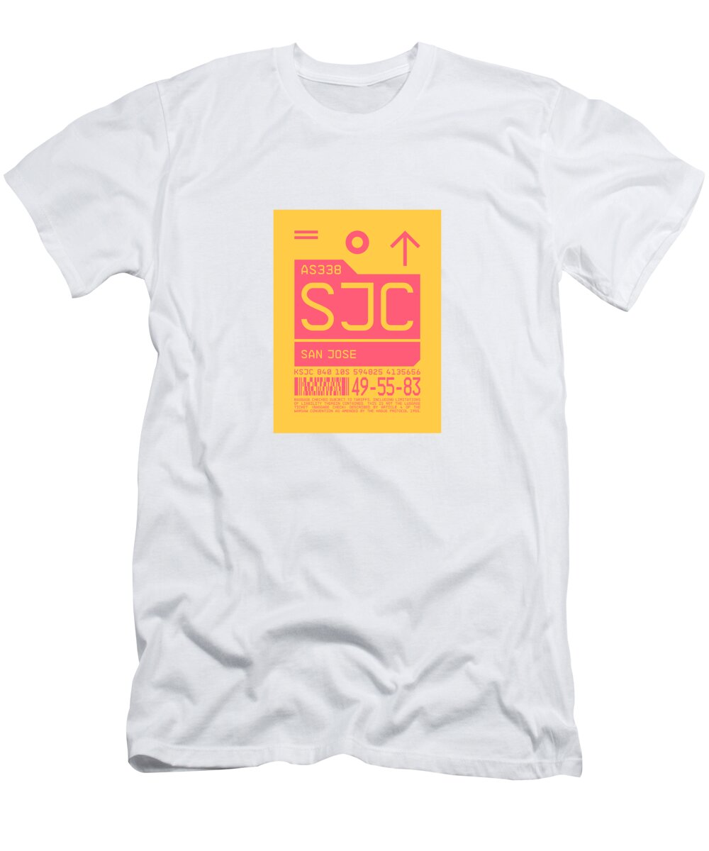 Airline T-Shirt featuring the digital art Luggage Tag C - SJC San Jose California USA by Organic Synthesis