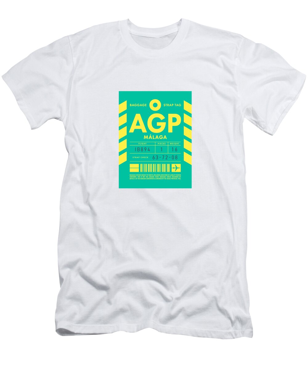 Airline T-Shirt featuring the digital art Luggage Tag D - AGP Malaga Spain by Organic Synthesis