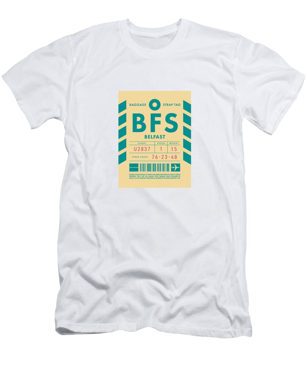 Airline T-Shirt featuring the digital art Luggage Tag D - BFS Belfast Northern Ireland by Organic Synthesis