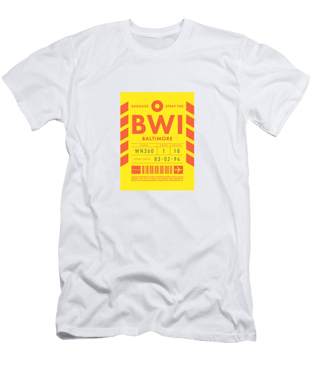 Airline T-Shirt featuring the digital art Luggage Tag D - BWI Baltimore USA by Organic Synthesis