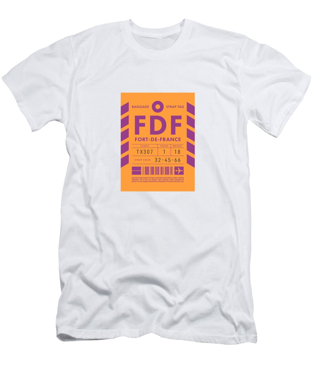 Airline T-Shirt featuring the digital art Luggage Tag D - FDF Fort-de-France Martinique by Organic Synthesis