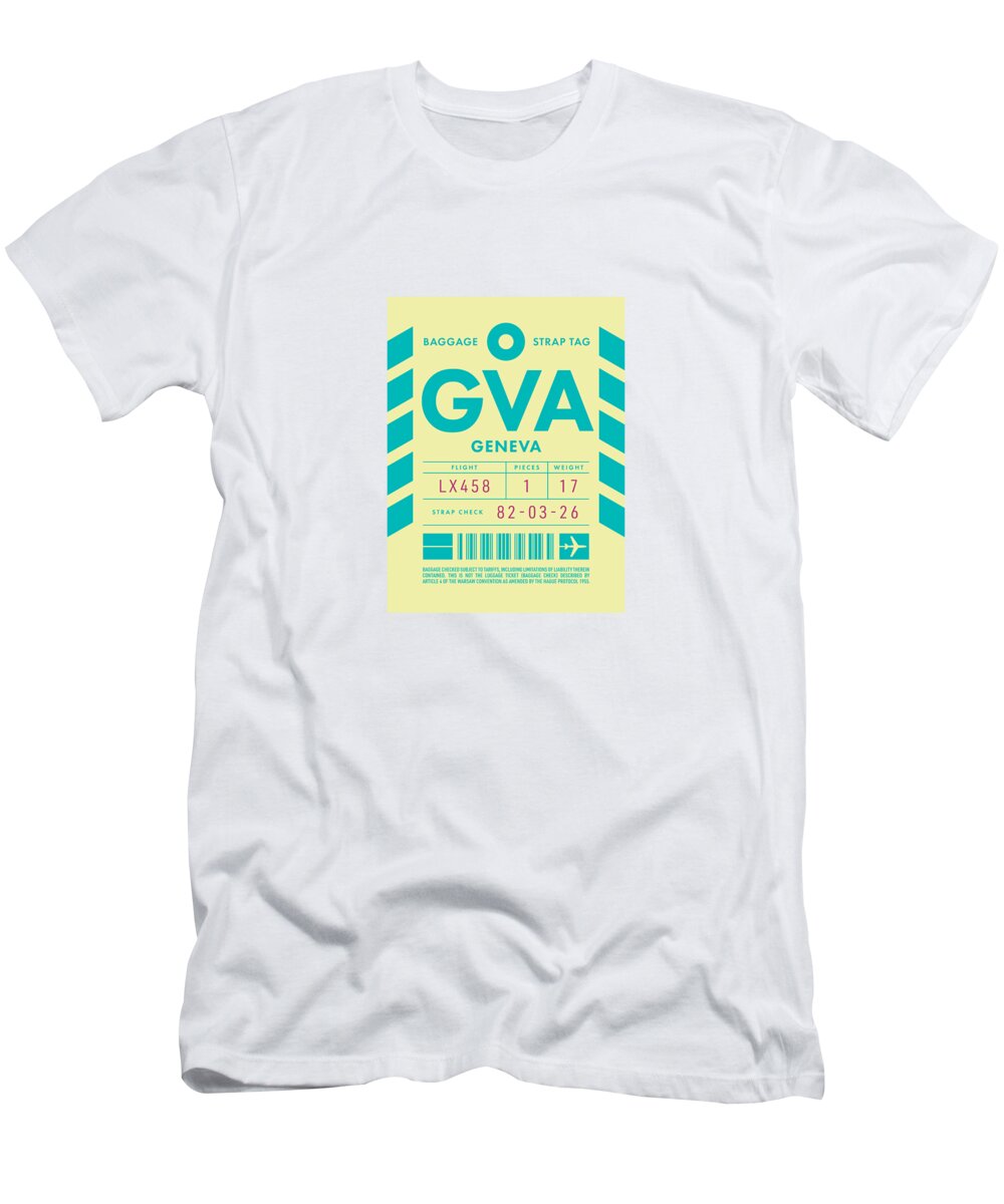 Airline T-Shirt featuring the digital art Luggage Tag D - GVA Geneva Switzerland by Organic Synthesis