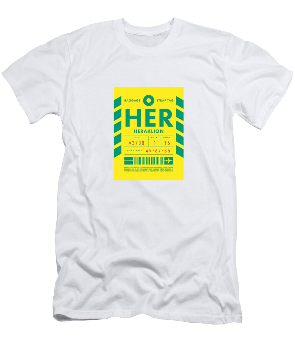 Airline T-Shirt featuring the digital art Luggage Tag D - HER Heraklion Greece by Organic Synthesis