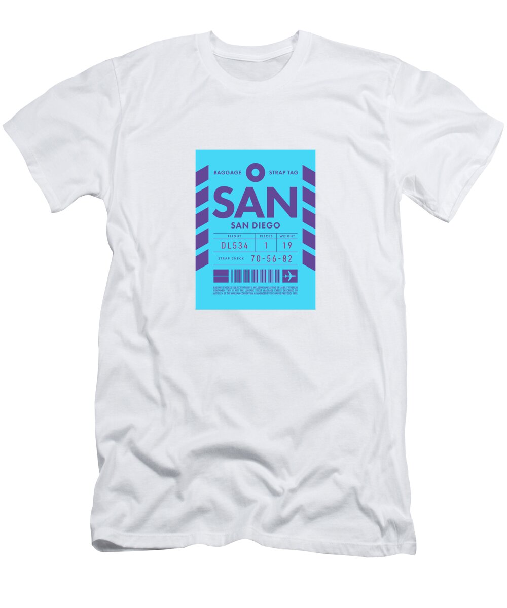 Airline T-Shirt featuring the digital art Luggage Tag D - SAN San Diego USA by Organic Synthesis