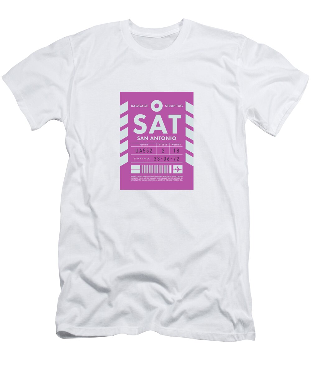 Airline T-Shirt featuring the digital art Luggage Tag D - SAT San Antonio USA by Organic Synthesis