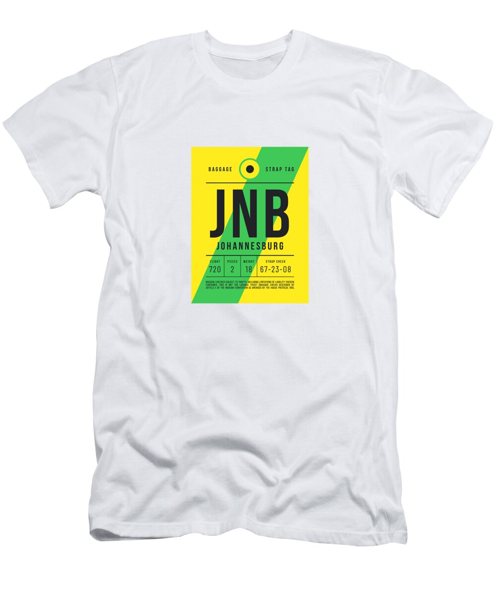 Airline T-Shirt featuring the digital art Luggage Tag E - JNB Johannesburg South Africa by Organic Synthesis