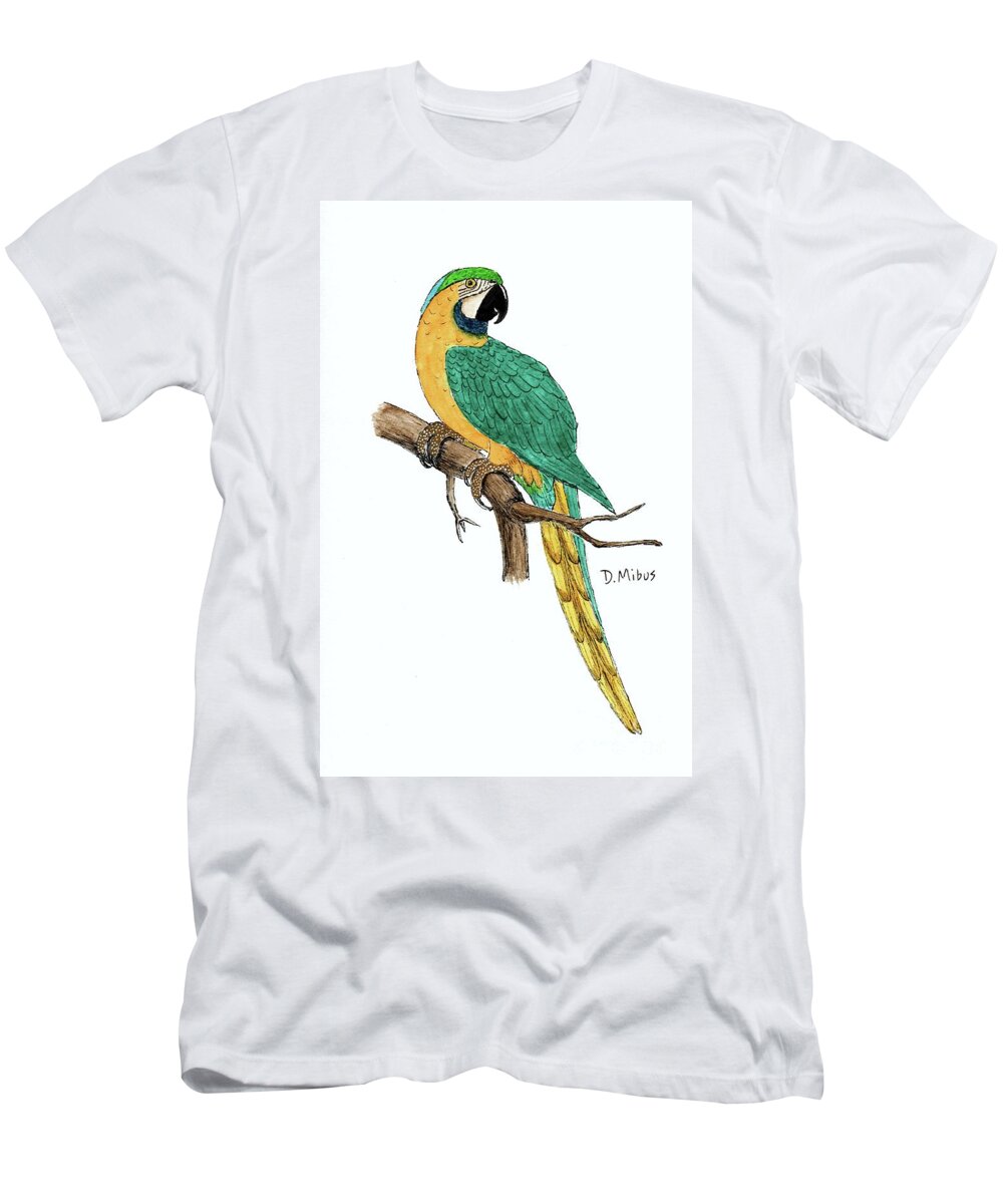 Macaw T-Shirt featuring the painting Macaw Parrot Day 1 Challenge by Donna Mibus