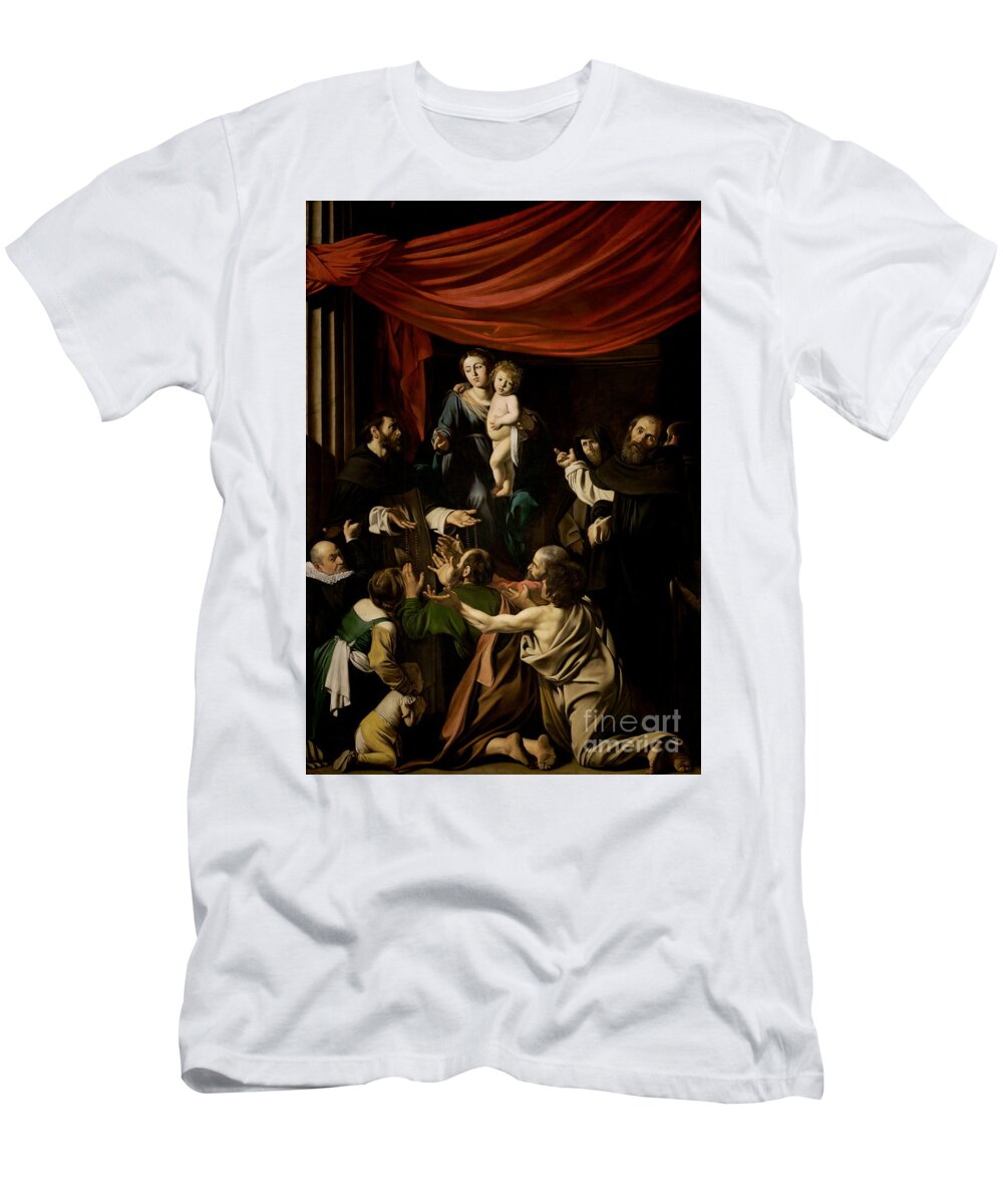 Michelangelo Merisi Da Caravaggio T-Shirt featuring the painting Madonna of the Rosary by Michelangelo Merisi da Caravaggio