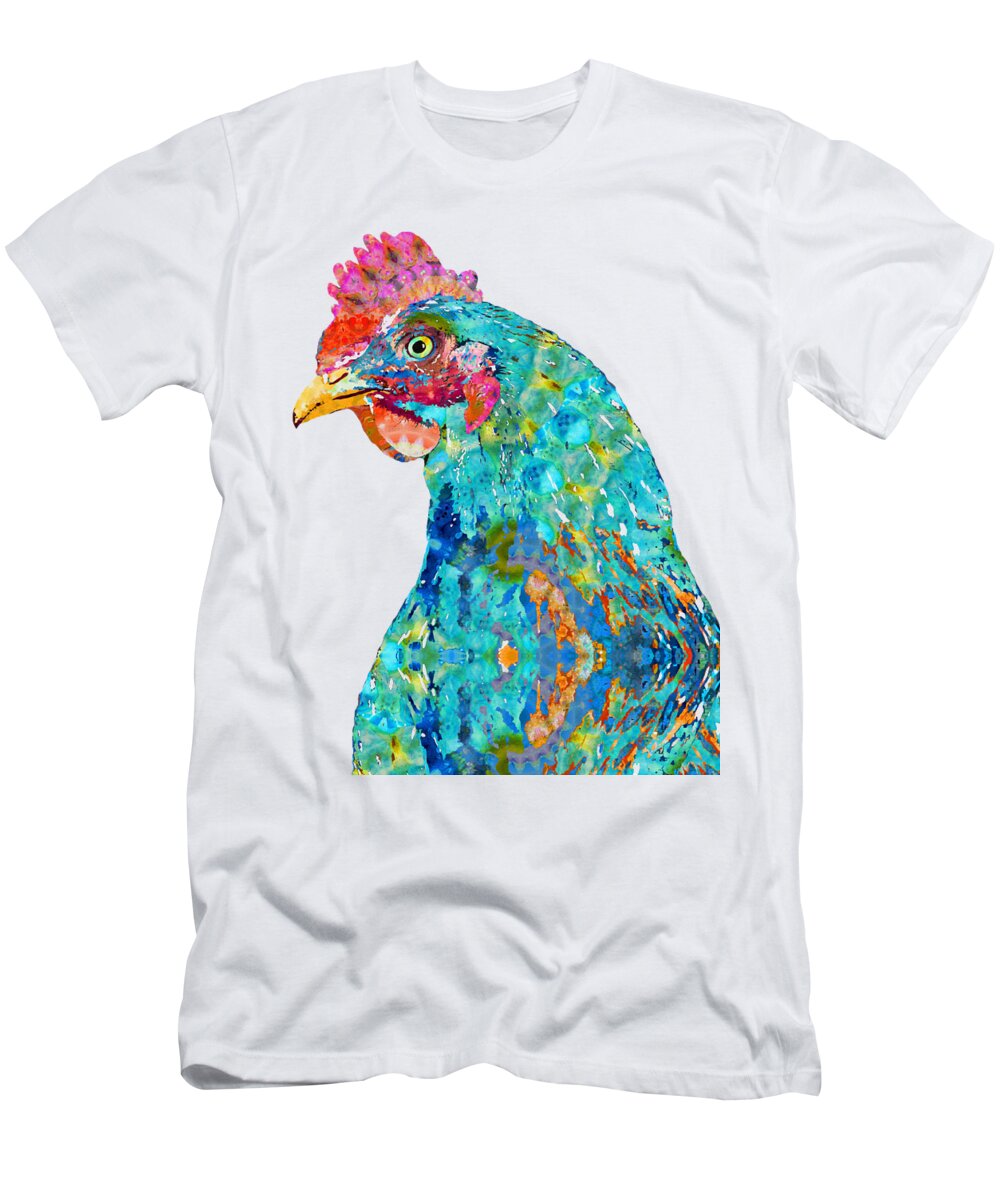 Chicken T-Shirt featuring the painting Mandala Chicken Art - Cock Star - Sharon Cummings by Sharon Cummings