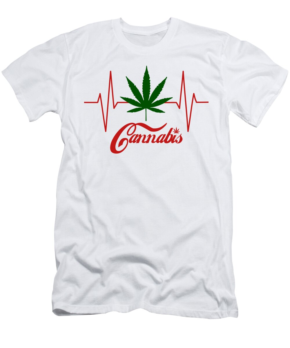 Marijuana Leaves T-Shirt featuring the digital art Marijuana heartbeat EKG Leaf Shirt Heart Beat Rate Weed Marijuana Leaf ECG Monitor Line T Shirt EKG by Mounir Khalfouf