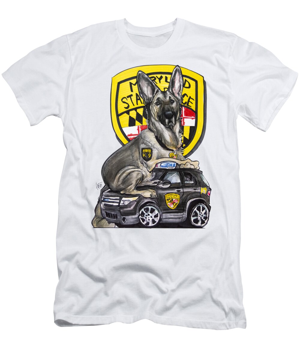 Dog T-Shirt featuring the drawing Maryland Police German Shepherd 1 by Canine Caricatures By John LaFree