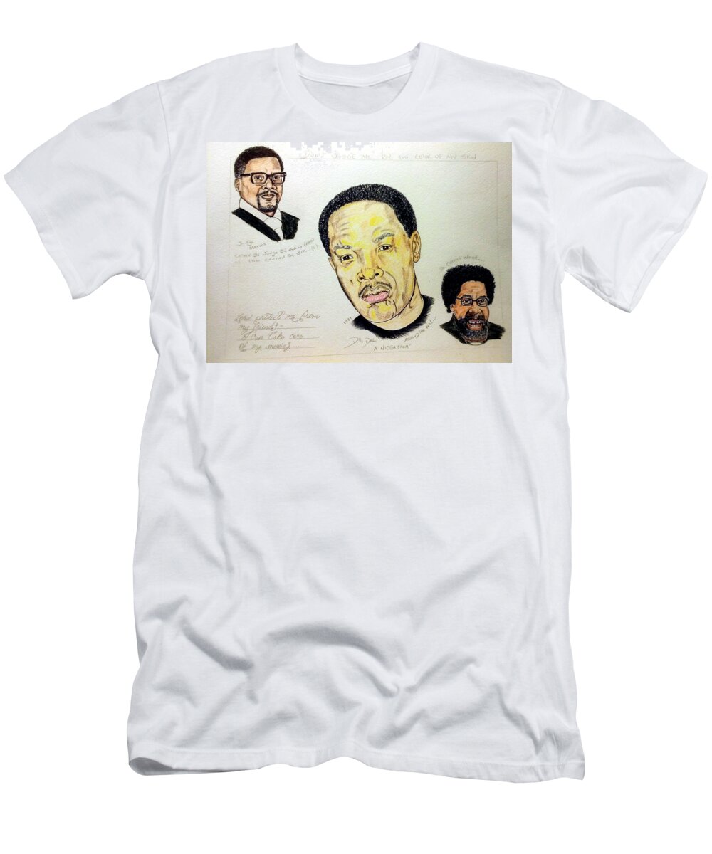Black Art T-Shirt featuring the drawing Mathis, Dre, and West by Joedee