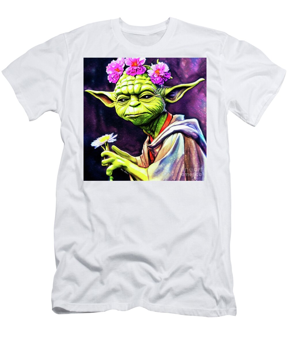 Yoda T-Shirt featuring the painting May The Flowers Be With You by Tina LeCour