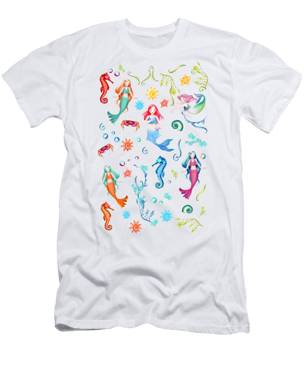 Underwater T-Shirt featuring the digital art Mermaid Party by Cross Version