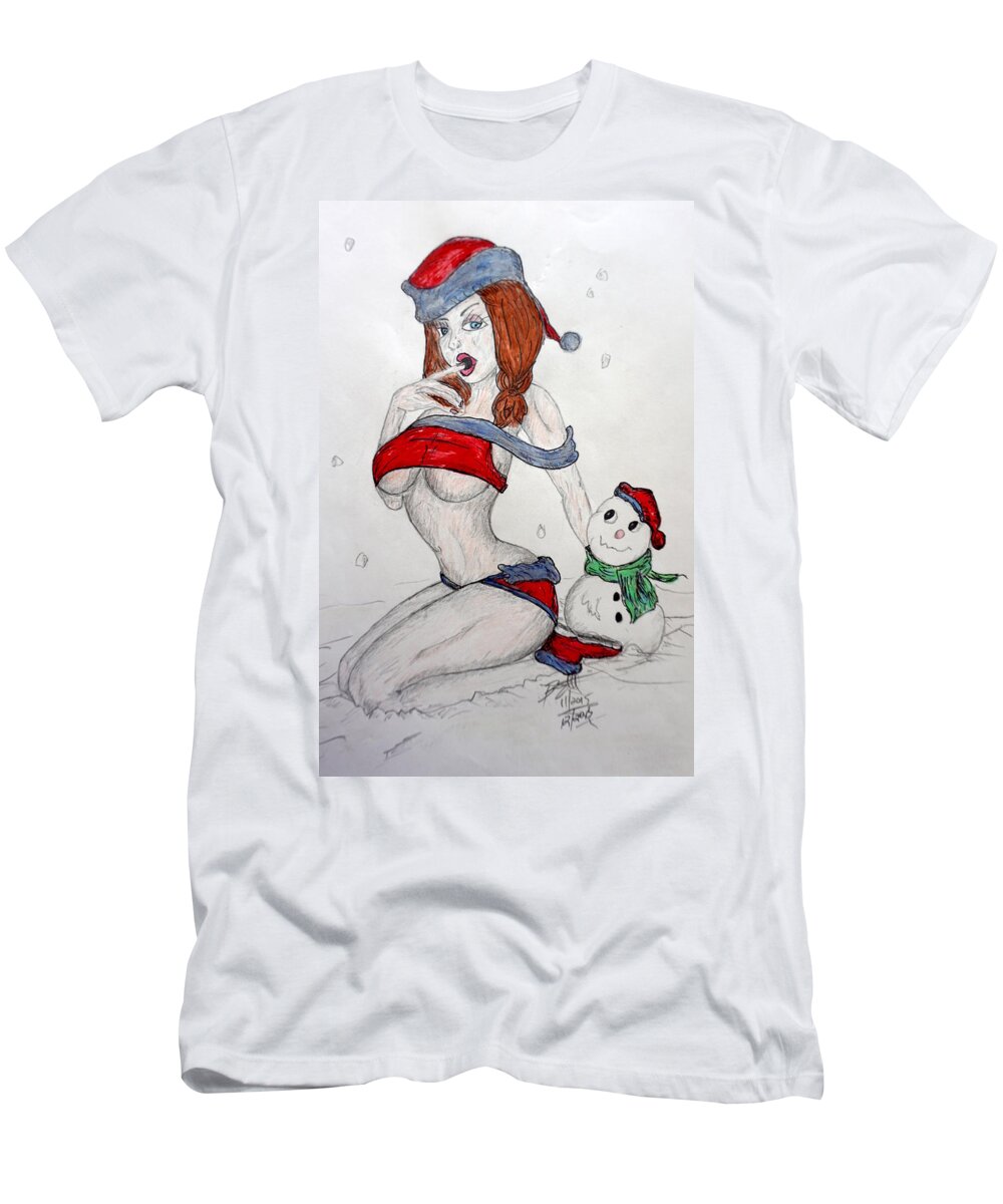 Pinup T-Shirt featuring the drawing Merry Christmas by Brent Knippel