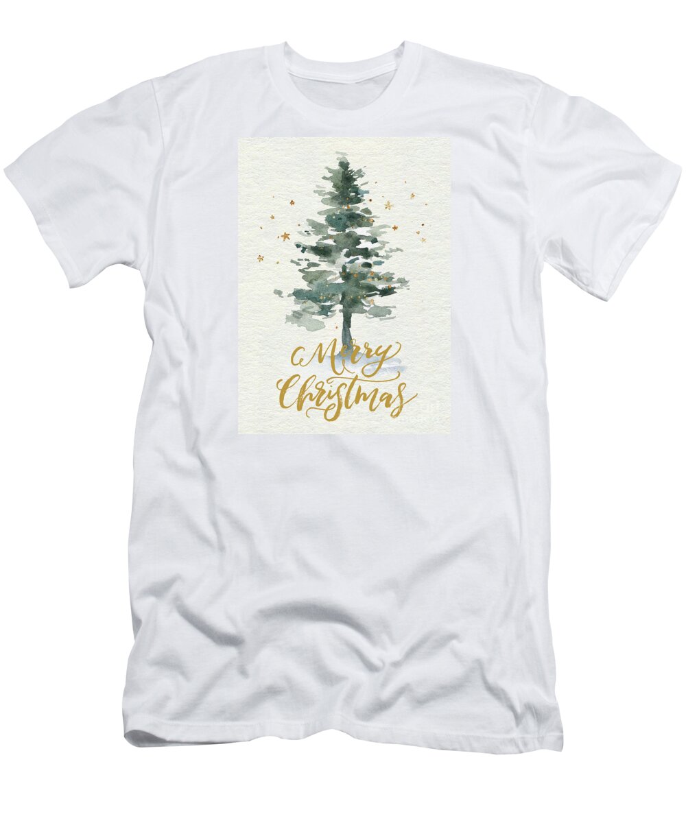 Merry Christmas T-Shirt featuring the painting Watercolor Christmas Tree #2 by Modern Art