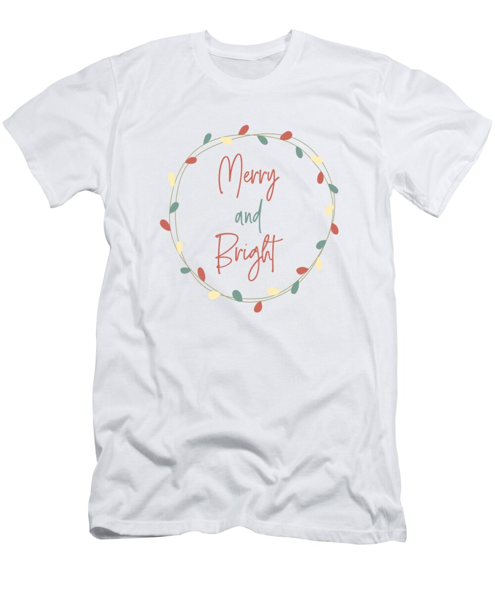 Minimal T-Shirt featuring the digital art Minimal Boho Merry and Bright by Ink Well