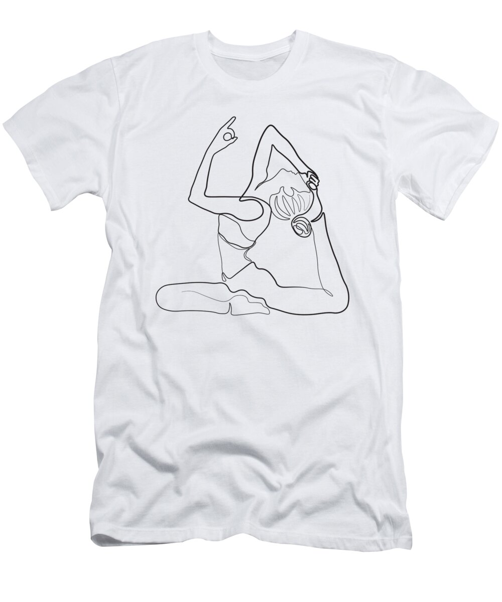 Line T-Shirt featuring the digital art Minimal Line Art Yoga Pose One Line Drawing by Amusing DesignCo