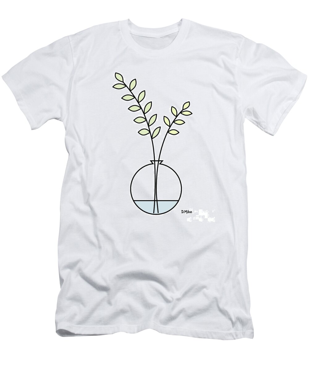 Minimalistic Design T-Shirt featuring the digital art Minimal Plant in Vase 1 by Donna Mibus