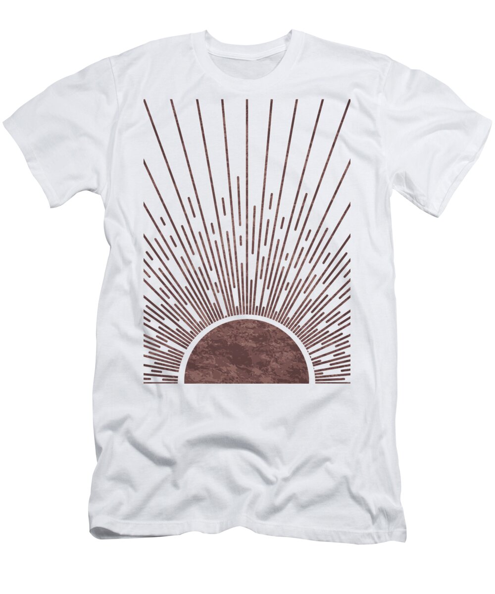 Sun Illustration T-Shirt featuring the digital art Minimalist Trendy Set Of Moon Phases Arch Abstract Sun And Sun Rays, Poster No 1/6 by Mounir Khalfouf