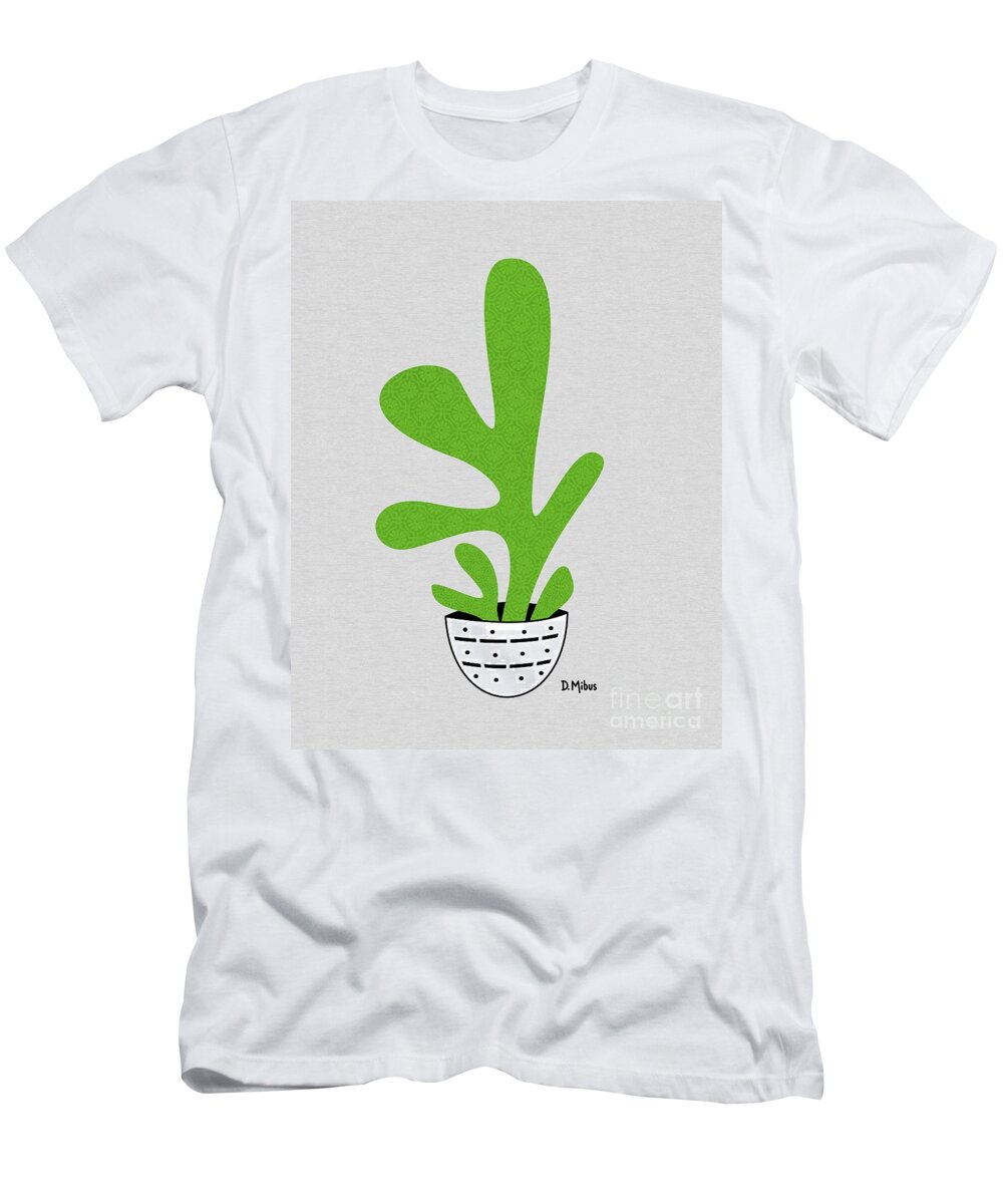 Minimal T-Shirt featuring the mixed media Minimalistic Green Potted Plant by Donna Mibus