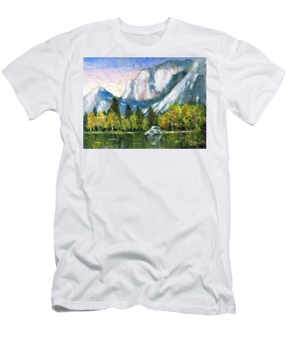 Landscape T-Shirt featuring the painting Mirror Lake, Yosemite by Mike Bergen