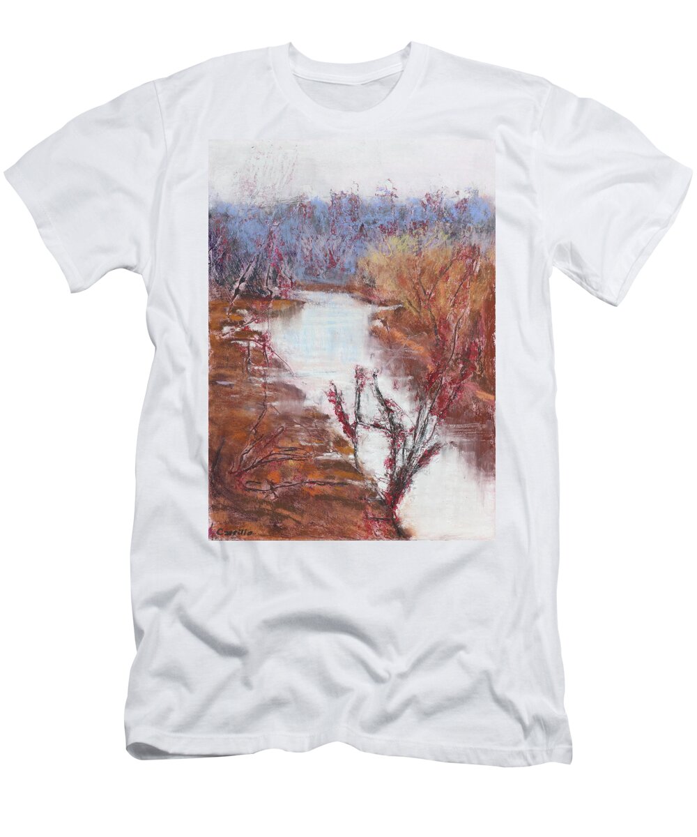 Moniteau Creek T-Shirt featuring the painting Misty Moniteau Creek by Ruben Carrillo