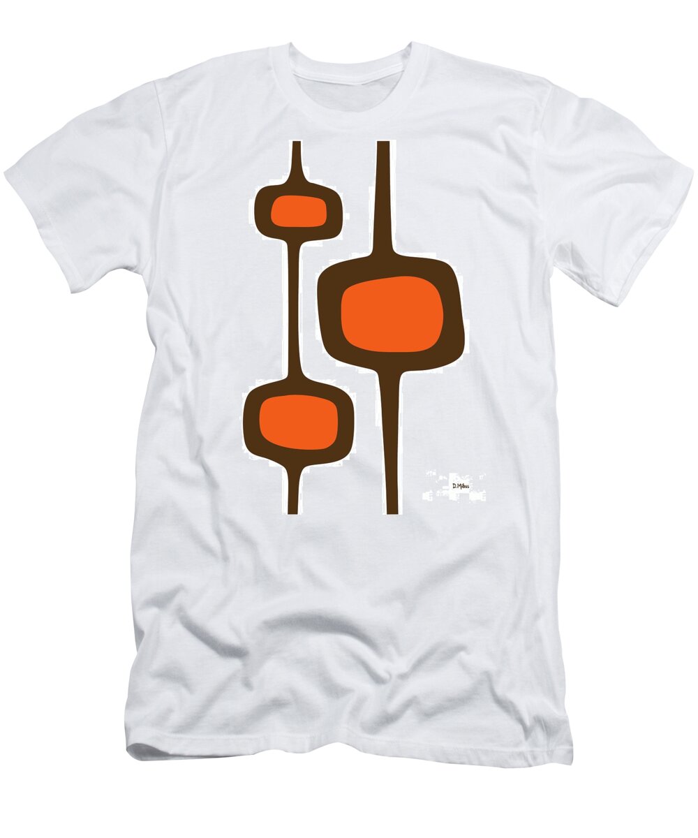 Mid Century Shapes T-Shirt featuring the digital art Mod Pod 3 Orange and Brown on White by Donna Mibus