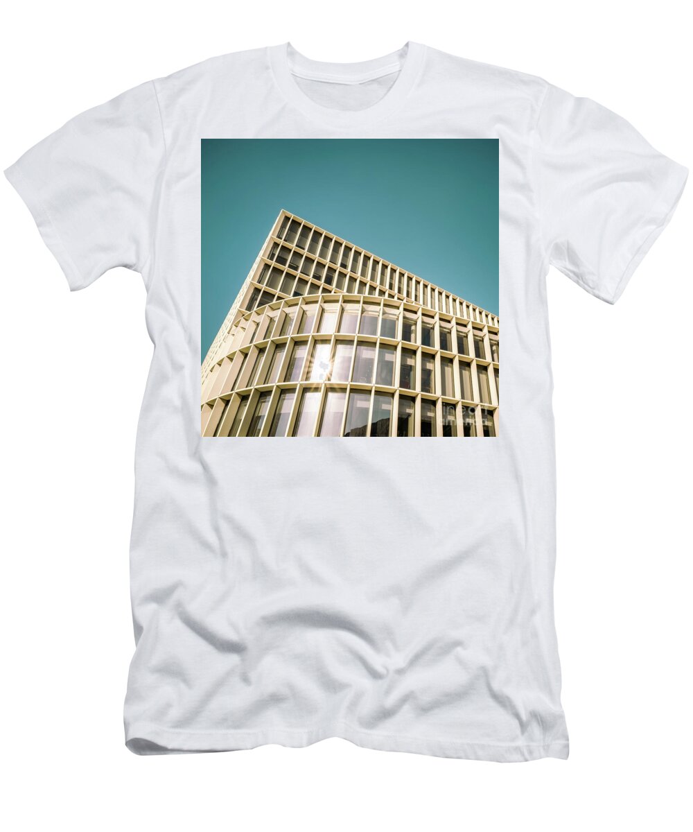 Architecture T-Shirt featuring the photograph Modern architecture detail. Toned image iwith sunburst by Jane Rix