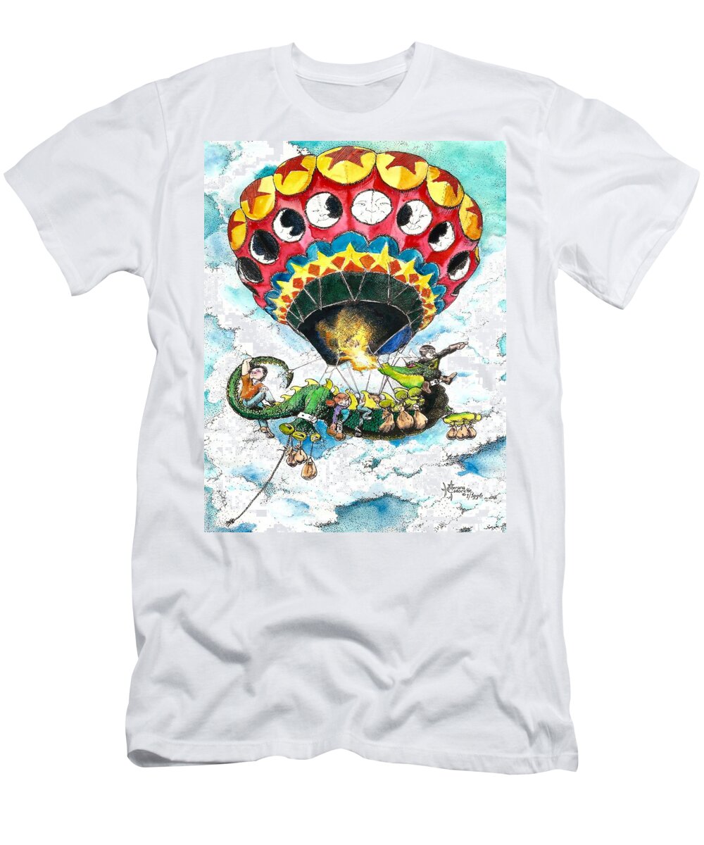 Pen And Ink T-Shirt featuring the painting Montgolfiere Dragon by Merana Cadorette