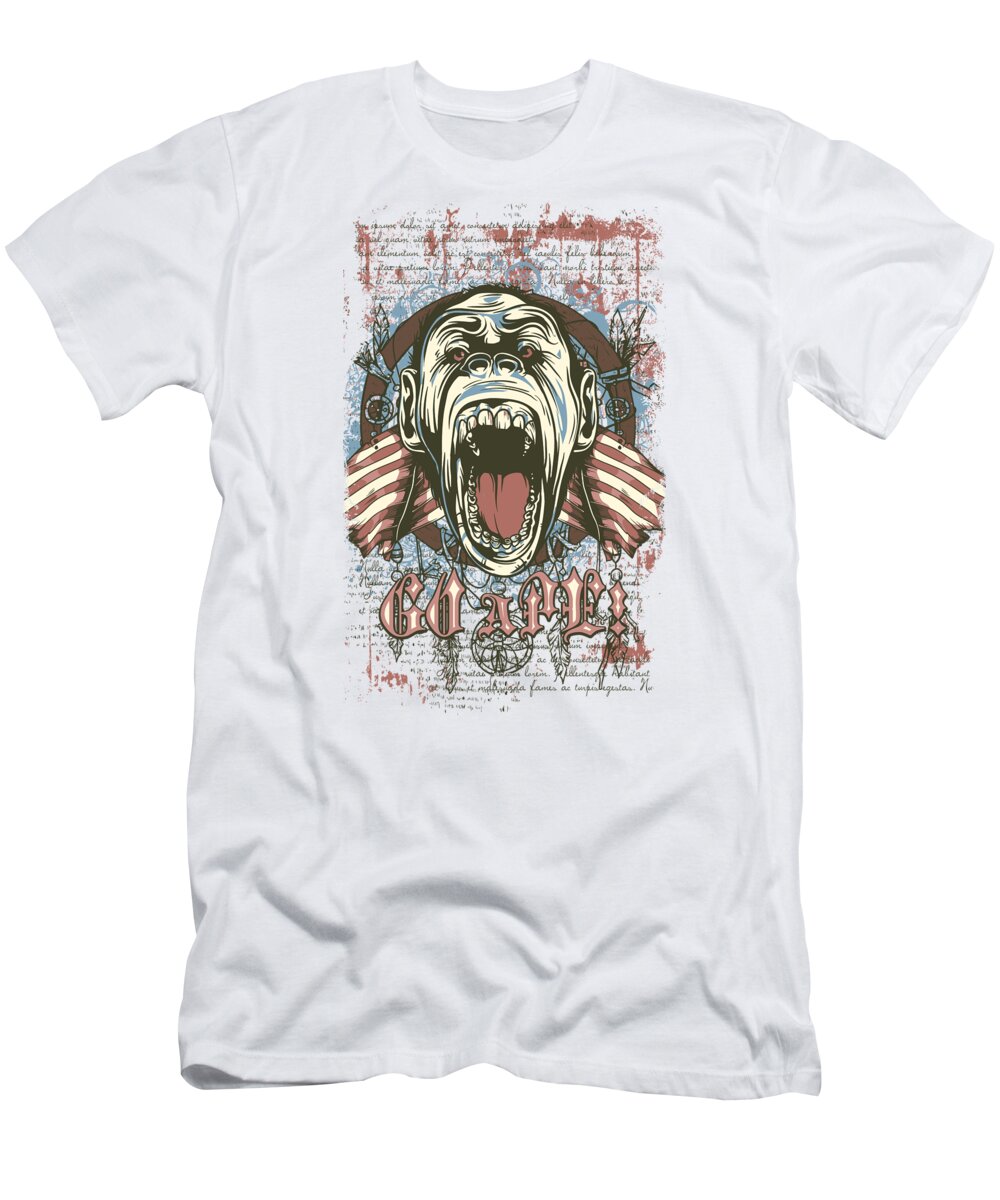 Monkey T-Shirt featuring the digital art Monkey Flag Dreamcatcher Feather Grunges by Jacob Zelazny